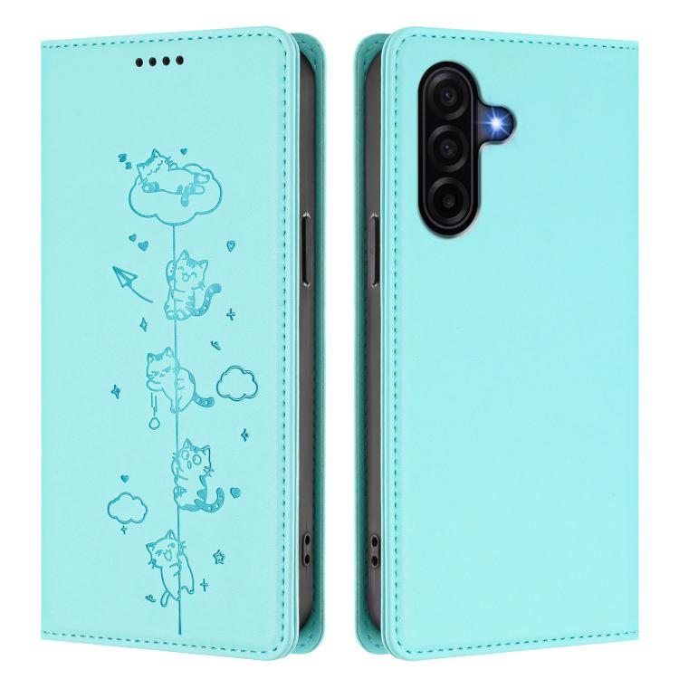 Custodia per telefono in ecopelle con protezione RFID magnetica e stampa a rilievo di simpatici gattini., For Samsung Galaxy A57 5G, For Samsung Galaxy A37 5G