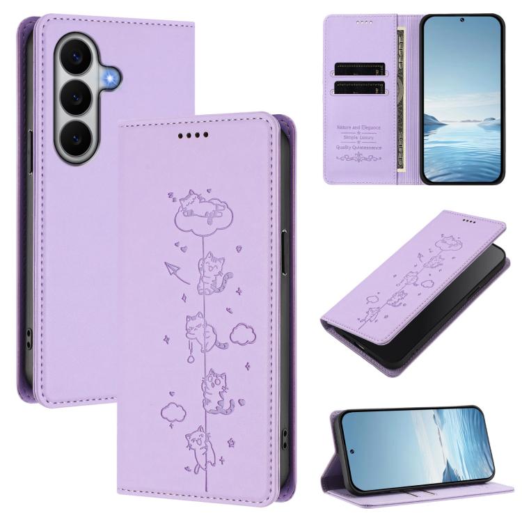 Custodia per telefono in ecopelle con protezione RFID magnetica e stampa a rilievo di simpatici gattini., For Galaxy A27 5G, For Samsung Galaxy A25e 5G / A25 JP