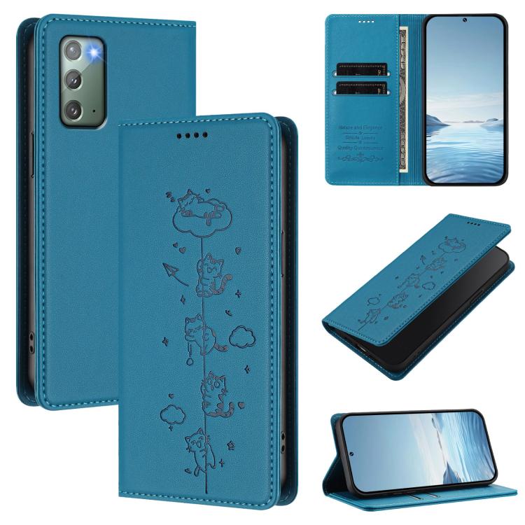 Custodia per telefono in ecopelle con protezione RFID magnetica e stampa a rilievo di simpatici gattini., For Samsung Galaxy Note20 Ultra, For Samsung Galaxy Note20
