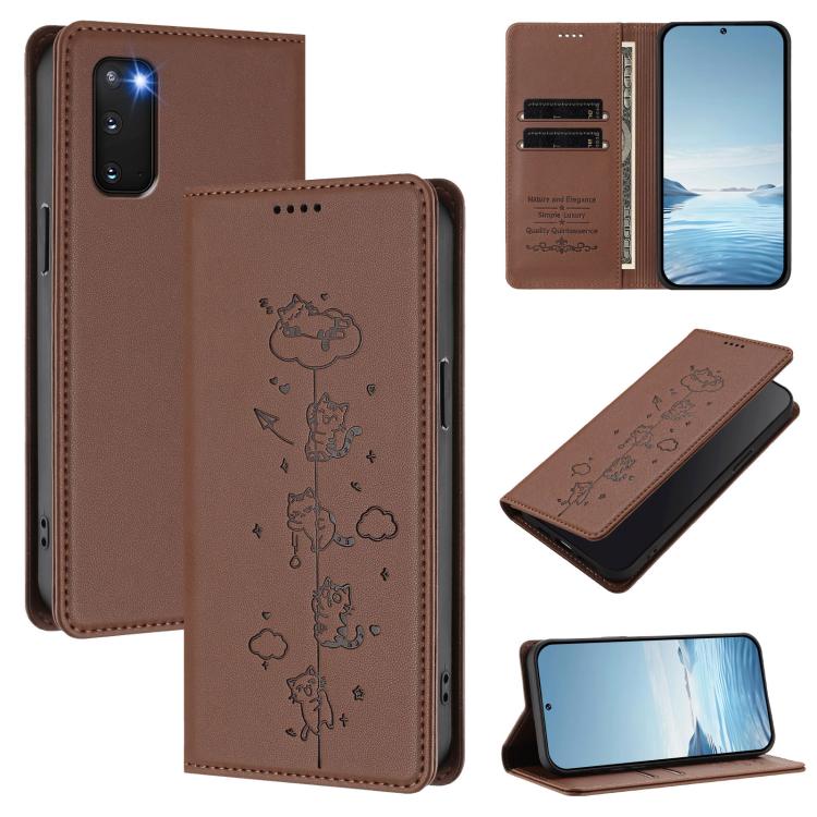 Custodia per telefono in ecopelle con protezione RFID magnetica e stampa a rilievo di simpatici gattini., For Samsung Galaxy S20 Ultra, For Samsung Galaxy S20