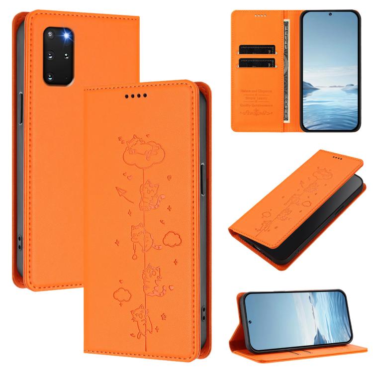Custodia per telefono in ecopelle con protezione RFID magnetica e stampa a rilievo di simpatici gattini., For Samsung Galaxy S20+
