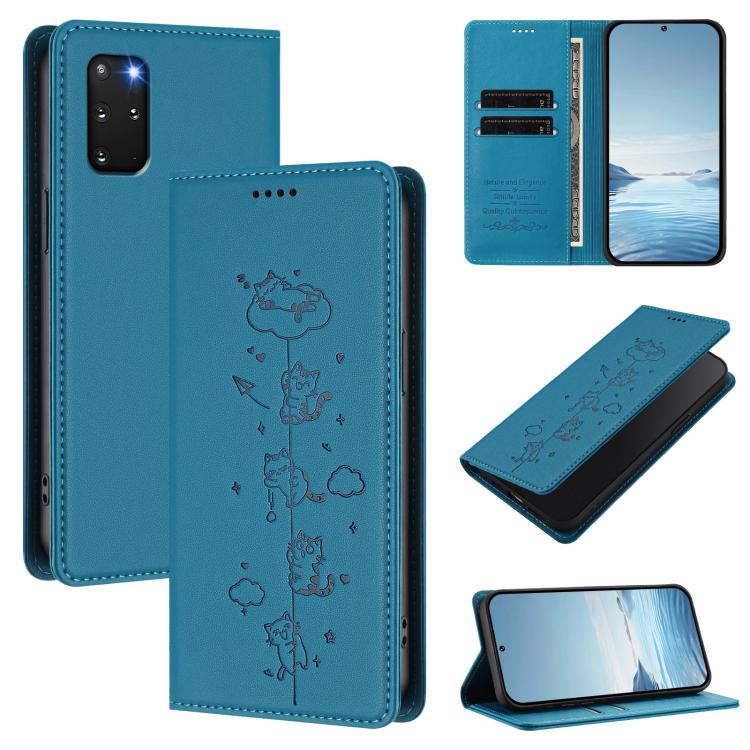 Custodia per telefono in ecopelle con protezione RFID magnetica e stampa a rilievo di simpatici gattini., For Samsung Galaxy S20+