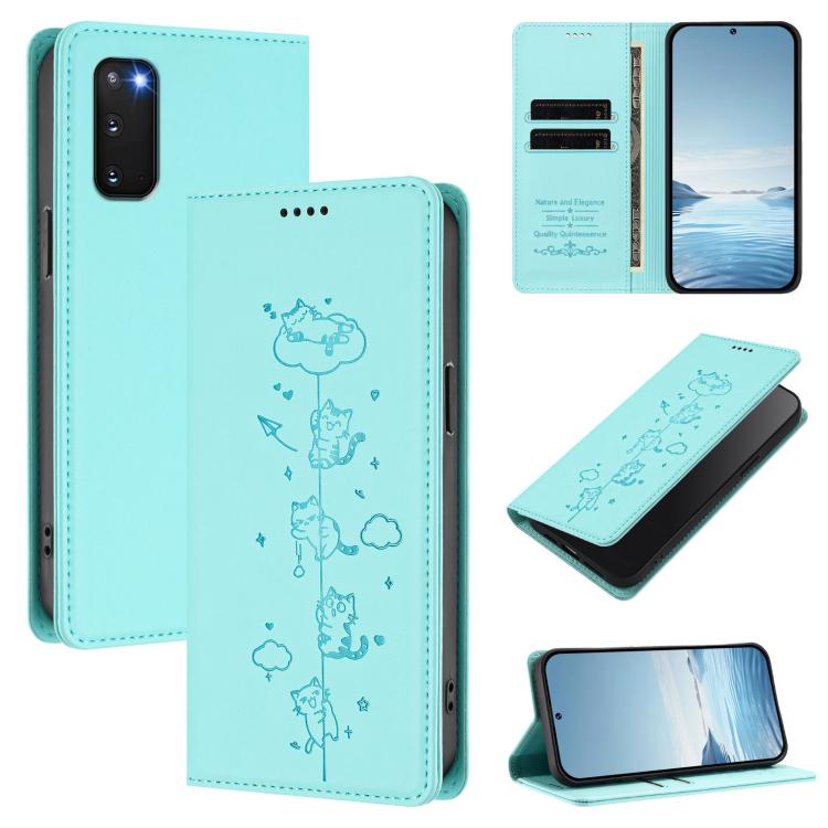 Custodia per telefono in ecopelle con protezione RFID magnetica e stampa a rilievo di simpatici gattini., For Samsung Galaxy S20 FE, For Samsung Galaxy S22 Ultra 5G