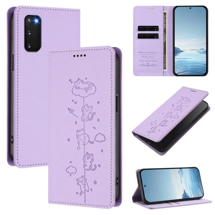 Custodia per telefono in ecopelle con protezione RFID magnetica e stampa a rilievo di simpatici gattini., For Samsung Galaxy S20 FE, For Samsung Galaxy S22 Ultra 5G