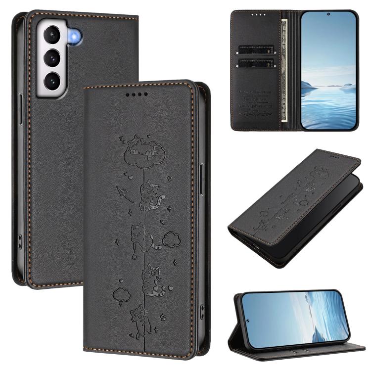 Custodia per telefono in ecopelle con protezione RFID magnetica e stampa a rilievo di simpatici gattini., For Samsung Galaxy S21 FE 5G, For Samsung Galaxy S21 5G