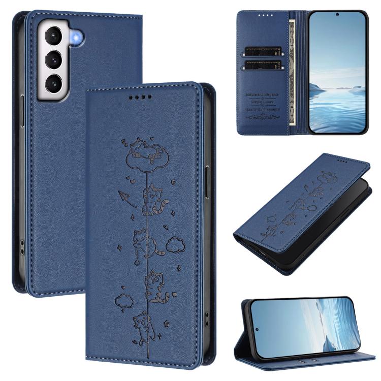 Custodia per telefono in ecopelle con protezione RFID magnetica e stampa a rilievo di simpatici gattini., For Samsung Galaxy S21 FE 5G, For Samsung Galaxy S21 5G