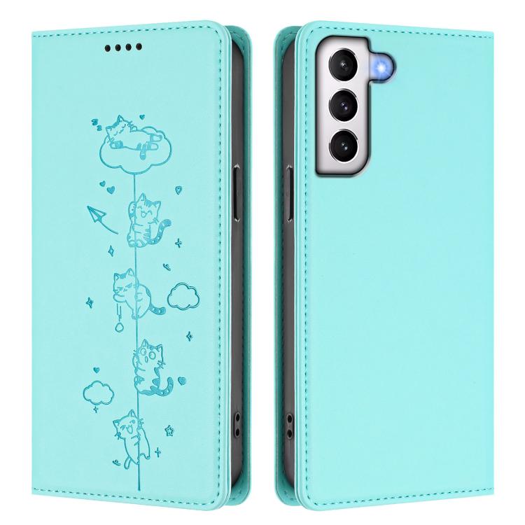 Custodia per telefono in ecopelle con protezione RFID magnetica e stampa a rilievo di simpatici gattini., For Samsung Galaxy S21 FE 5G, For Samsung Galaxy S21 5G