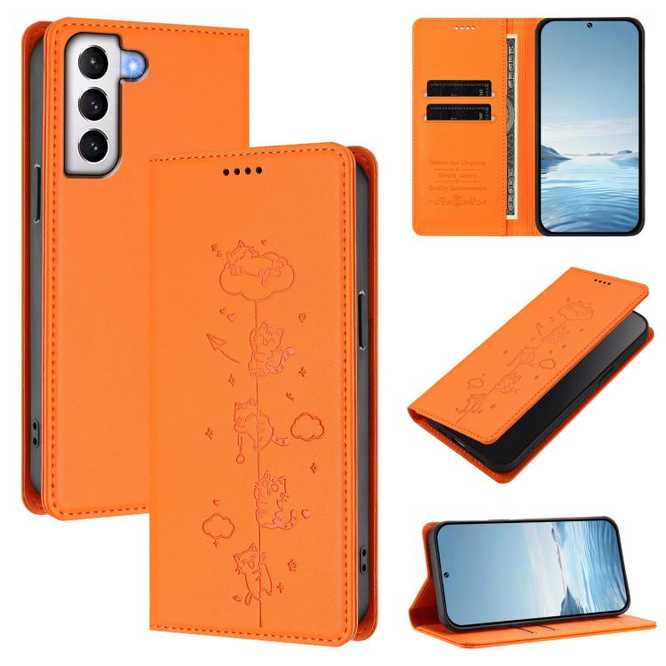 Custodia per telefono in ecopelle con protezione RFID magnetica e stampa a rilievo di simpatici gattini., For Samsung Galaxy S21 FE 5G, For Samsung Galaxy S21 5G