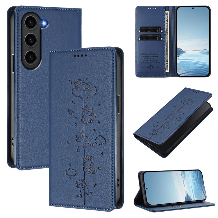 Custodia per telefono in ecopelle con protezione RFID magnetica e stampa a rilievo di simpatici gattini., For Samsung Galaxy S23+ 5G, For Samsung Galaxy S23 5G