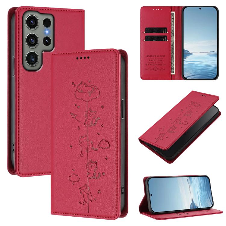 Custodia per telefono in ecopelle con protezione RFID magnetica e stampa a rilievo di simpatici gattini., For Samsung Galaxy S23 FE 5G, For Samsung Galaxy S23 Ultra 5G