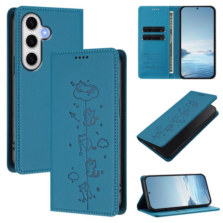 Custodia per telefono in ecopelle con protezione RFID magnetica e stampa a rilievo di simpatici gattini., For Samsung Galaxy S24 FE 5G, For Samsung Galaxy S24 Ultra 5G