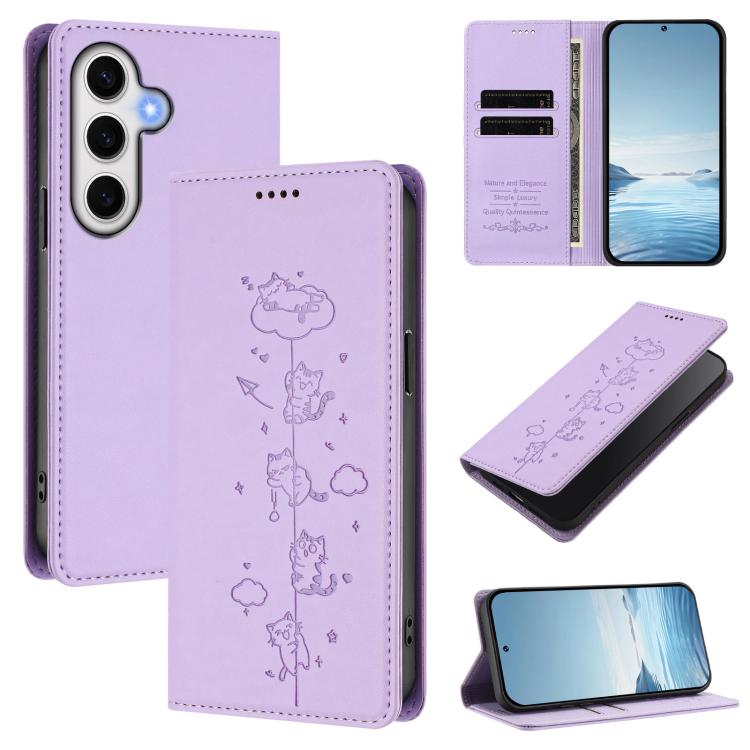 Custodia per telefono in ecopelle con protezione RFID magnetica e stampa a rilievo di simpatici gattini., For Samsung Galaxy S24 FE 5G, For Samsung Galaxy S24 Ultra 5G