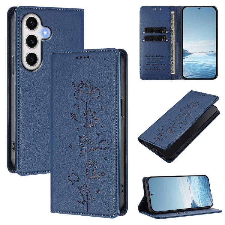 Custodia per telefono in ecopelle con protezione RFID magnetica e stampa a rilievo di simpatici gattini., For Samsung Galaxy S24 FE 5G, For Samsung Galaxy S24 Ultra 5G