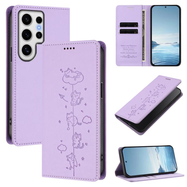 Custodia per telefono in ecopelle con protezione RFID magnetica e stampa a rilievo di simpatici gattini., For Samsung Galaxy S24 FE 5G, For Samsung Galaxy S24 Ultra 5G