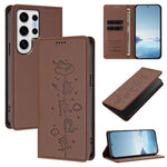 Custodia per telefono in ecopelle con protezione RFID magnetica e stampa a rilievo di simpatici gattini., For Samsung Galaxy S24 FE 5G, For Samsung Galaxy S24 Ultra 5G