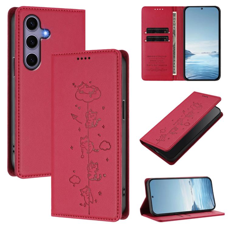 Custodia per telefono in ecopelle con protezione RFID magnetica e stampa a rilievo di simpatici gattini., For Samsung Galaxy S25 Edge 5G, For Samsung Galaxy S25 / S24 5G
