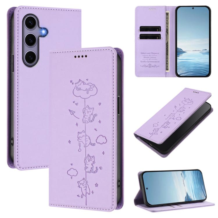 Custodia per telefono in ecopelle con protezione RFID magnetica e stampa a rilievo di simpatici gattini., For Samsung Galaxy S25 Edge 5G, For Samsung Galaxy S25 / S24 5G
