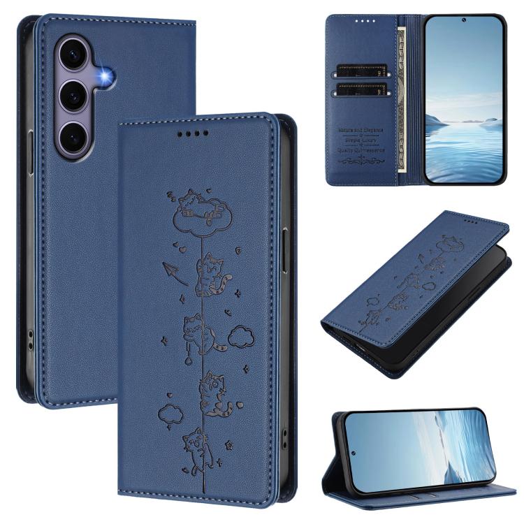 Custodia per telefono in ecopelle con protezione RFID magnetica e stampa a rilievo di simpatici gattini., For Samsung Galaxy S25 Edge 5G, For Samsung Galaxy S25 / S24 5G