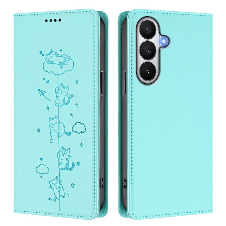 Custodia per telefono in ecopelle con protezione RFID magnetica e stampa a rilievo di simpatici gattini., For Samsung Galaxy S26 5G, For Samsung Galaxy S25 FE 5G