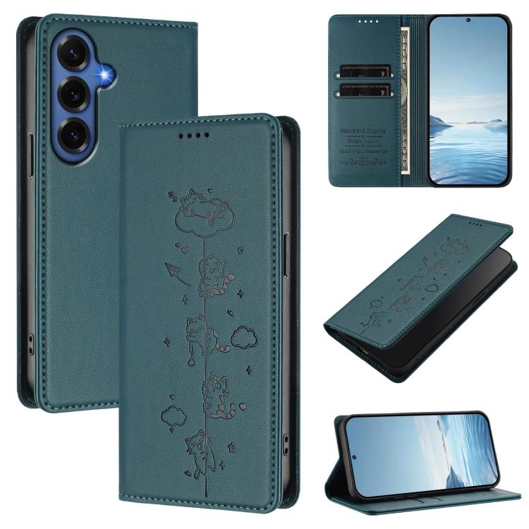 Custodia per telefono in ecopelle con protezione RFID magnetica e stampa a rilievo di simpatici gattini., For Galaxy S26 FE 5G, For Samsung Galaxy S26+ 5G