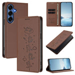Custodia per telefono in ecopelle con protezione RFID magnetica e stampa a rilievo di simpatici gattini., For Galaxy S26 FE 5G, For Samsung Galaxy S26+ 5G