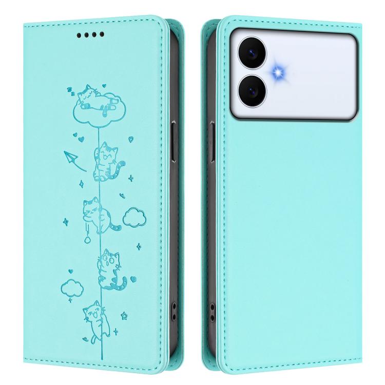Custodia per telefono in ecopelle con protezione RFID magnetica e stampa a rilievo di simpatici gattini., For Samsung Galaxy S26 Edge 5G, For Samsung Galaxy S26 Ultra 5G