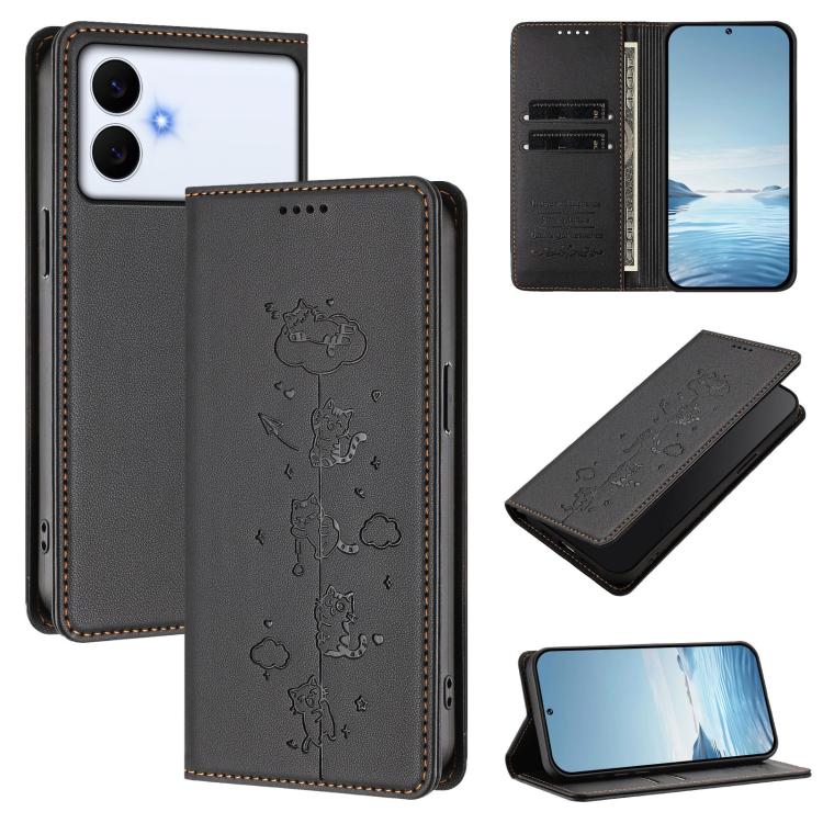 Custodia per telefono in ecopelle con protezione RFID magnetica e stampa a rilievo di simpatici gattini., For Samsung Galaxy S26 Edge 5G, For Samsung Galaxy S26 Ultra 5G