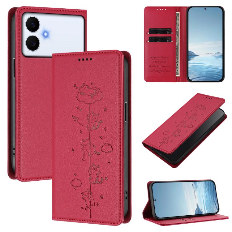 Custodia per telefono in ecopelle con protezione RFID magnetica e stampa a rilievo di simpatici gattini., For Samsung Galaxy S26 Edge 5G, For Samsung Galaxy S26 Ultra 5G