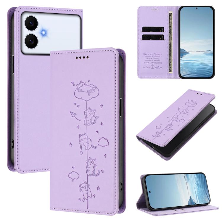 Custodia per telefono in ecopelle con protezione RFID magnetica e stampa a rilievo di simpatici gattini., For Samsung Galaxy S26 Edge 5G, For Samsung Galaxy S26 Ultra 5G