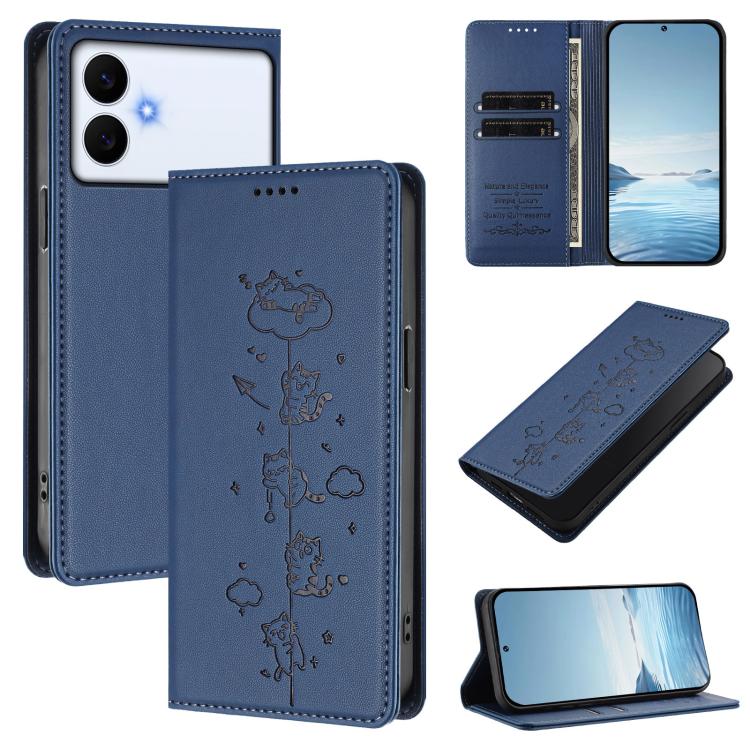 Custodia per telefono in ecopelle con protezione RFID magnetica e stampa a rilievo di simpatici gattini., For Samsung Galaxy S26 Edge 5G, For Samsung Galaxy S26 Ultra 5G