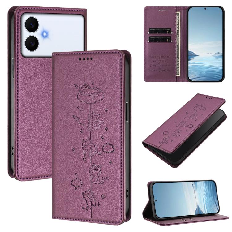 Custodia per telefono in ecopelle con protezione RFID magnetica e stampa a rilievo di simpatici gattini., For Samsung Galaxy S26 Edge 5G, For Samsung Galaxy S26 Ultra 5G
