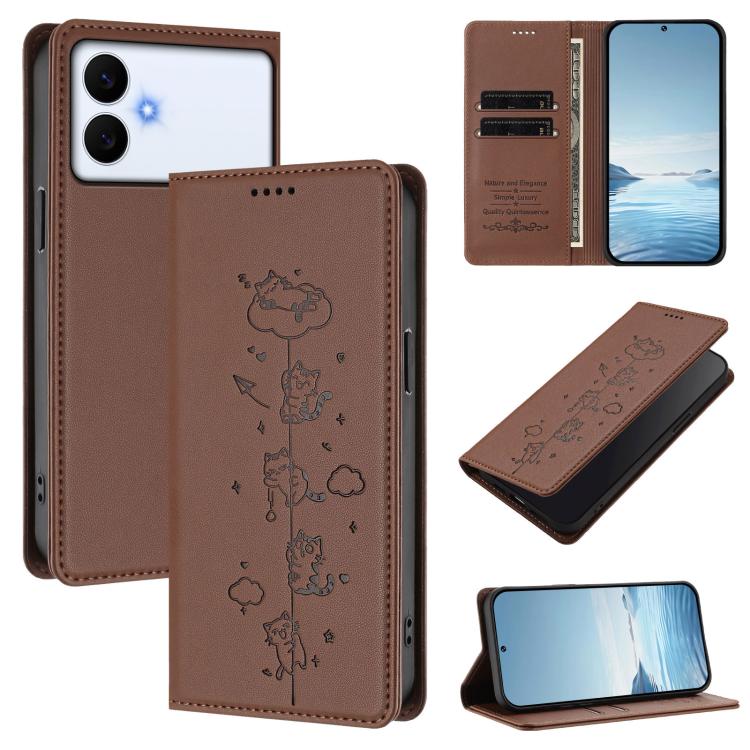 Custodia per telefono in ecopelle con protezione RFID magnetica e stampa a rilievo di simpatici gattini., For Samsung Galaxy S26 Edge 5G, For Samsung Galaxy S26 Ultra 5G