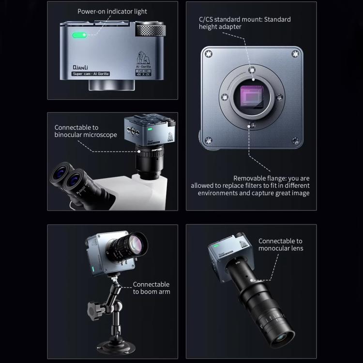 Telecamera industriale QianLi 6.5X-58X Gorilla 4K, US Plug, EU Plug