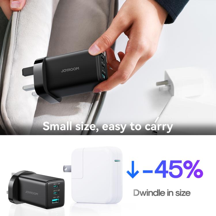 Caricabatterie JOYROOM JR-TG10 da 65 W con doppia porta USB Type-C e USB, completo di cavo da Type-C a 8 pin., EU Plug, UK Plug
