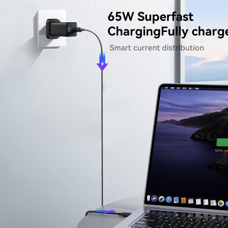 Caricabatterie JOYROOM JR-TG10 da 65 W con doppia porta USB Type-C e USB, completo di cavo da Type-C a 8 pin., EU Plug, UK Plug