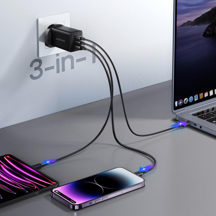 Caricabatterie JOYROOM JR-TG10 da 65 W con doppia porta USB Type-C e USB, completo di cavo da Type-C a 8 pin., EU Plug, UK Plug