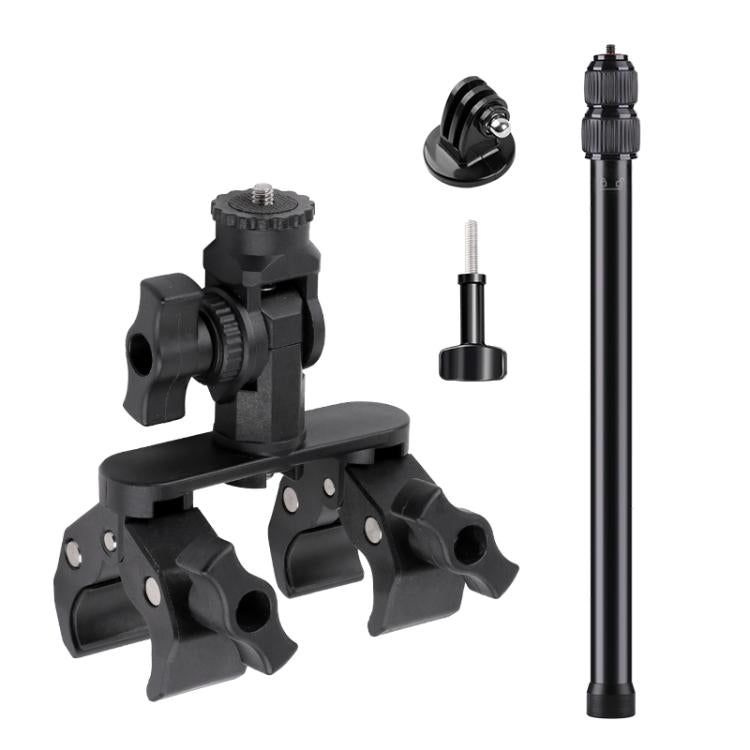 Morsetto a doppia pinza universale per manubrio di bicicletta per action camera., With Adapter & Screw, Single Clamp, With Extension Rod & Adapter & Screw, With Extension Rod