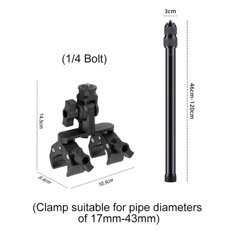 Morsetto a doppia pinza universale per manubrio di bicicletta per action camera., With Adapter & Screw, Single Clamp, With Extension Rod & Adapter & Screw, With Extension Rod