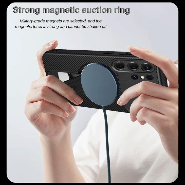 Custodia per telefono MagSafe con texture in fibra di carbonio e supporto, For Samsung Galaxy S26 Ultra 5G