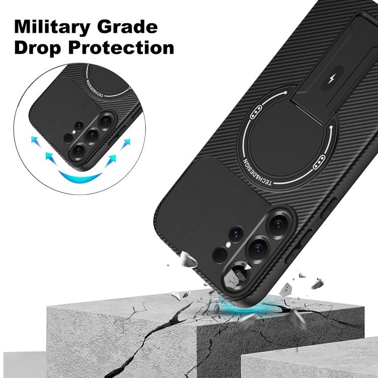 Custodia per telefono MagSafe con texture in fibra di carbonio e supporto, For Samsung Galaxy S26 Ultra 5G