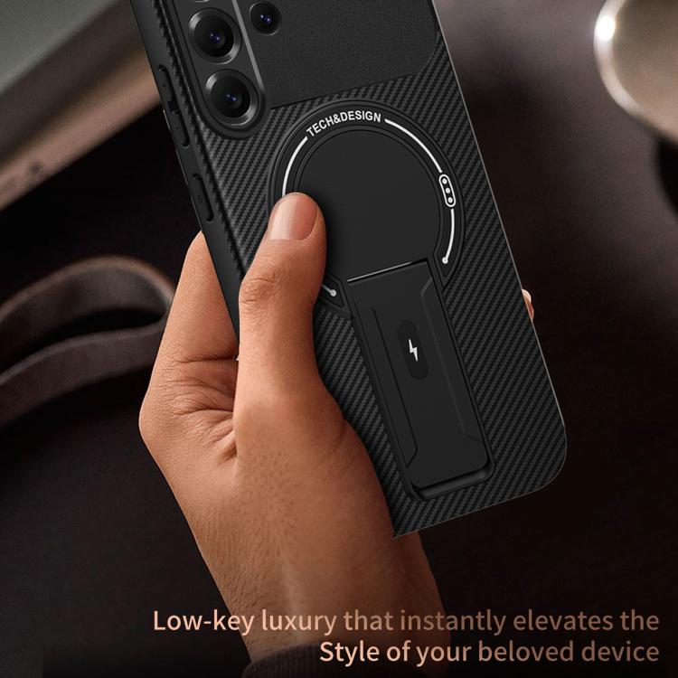 Custodia per telefono MagSafe con texture in fibra di carbonio e supporto, For Samsung Galaxy S26 Ultra 5G