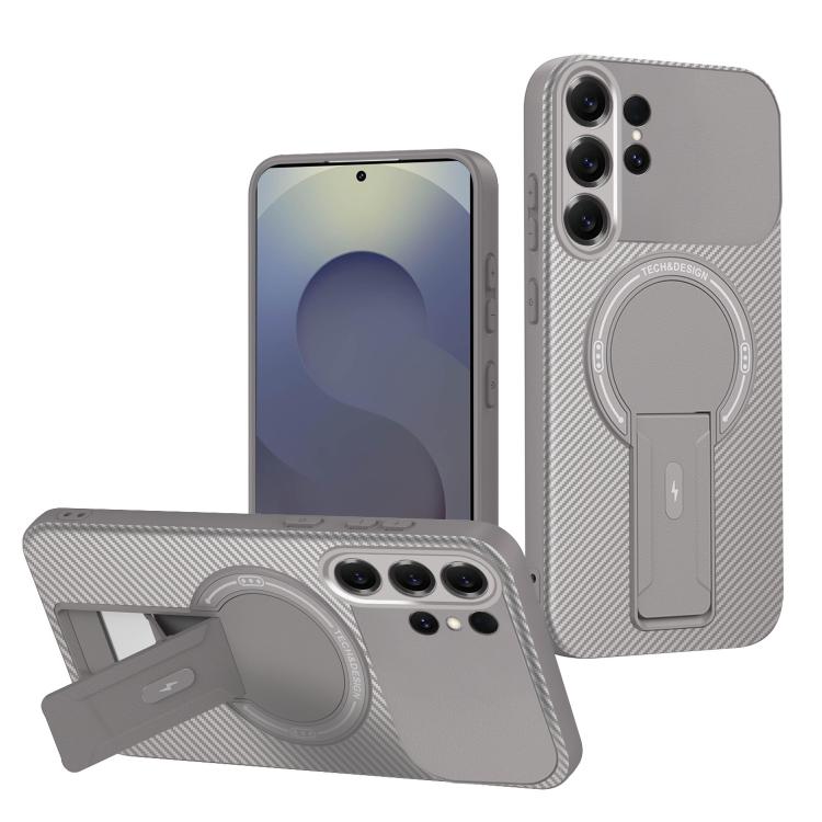 Custodia per telefono MagSafe con texture in fibra di carbonio e supporto, For Samsung Galaxy S26 Ultra 5G