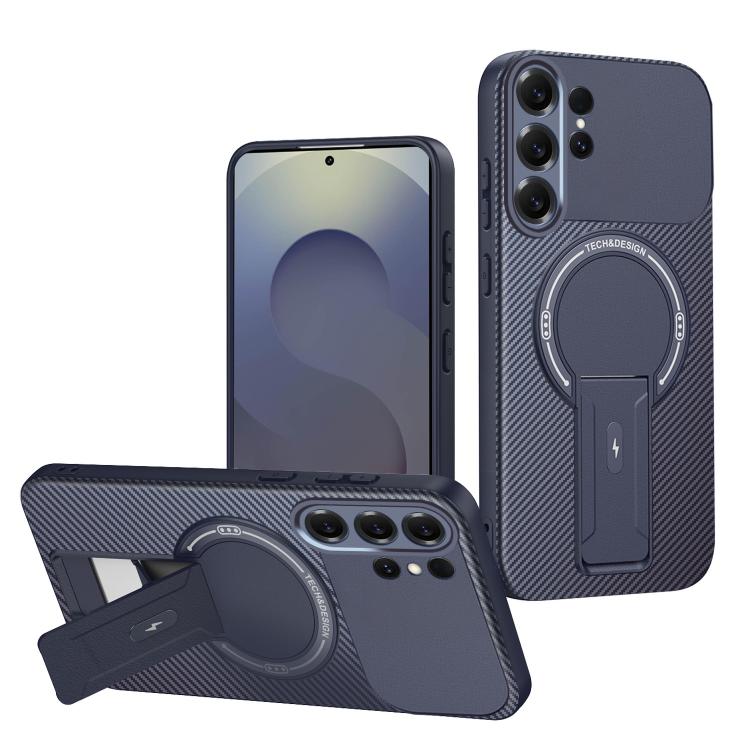 Custodia per telefono MagSafe con texture in fibra di carbonio e supporto, For Samsung Galaxy S26 Ultra 5G
