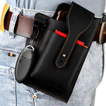 Marsupio da uomo vintage in vera pelle, ideale per sport all'aria aperta e per portare il cellulare.