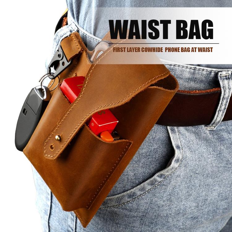 Marsupio da uomo vintage in vera pelle, ideale per sport all'aria aperta e per portare il cellulare.