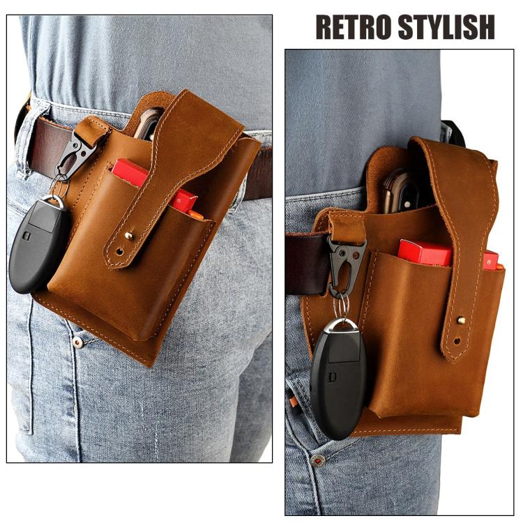 Marsupio da uomo vintage in vera pelle, ideale per sport all'aria aperta e per portare il cellulare.
