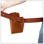 Marsupio da uomo vintage in vera pelle, ideale per sport all'aria aperta e per portare il cellulare.