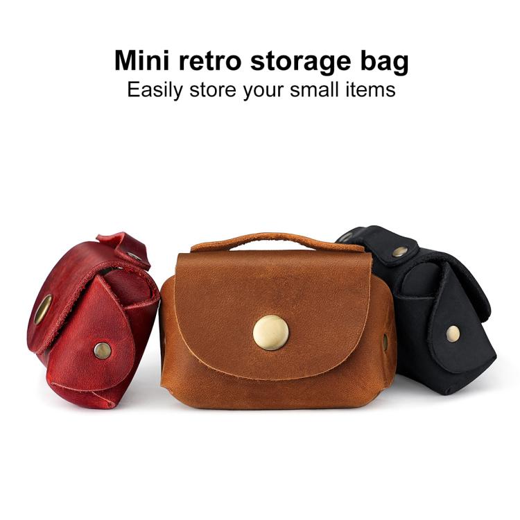 Portafoglio mini vintage in vera pelle, portamonete e custodia.