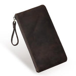 Pochette vintage in vera pelle di grande capacità con organizer per telefono, portafoglio e astuccio per penne.