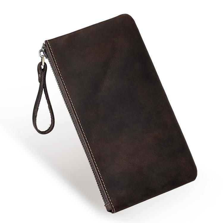 Pochette vintage in vera pelle di grande capacità con organizer per telefono, portafoglio e astuccio per penne.